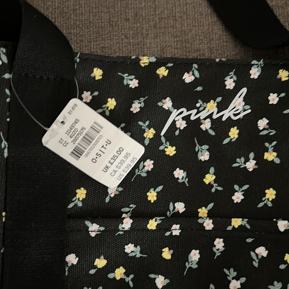 PINK duffle/tote bag black with flowers - Picture 2 of 6